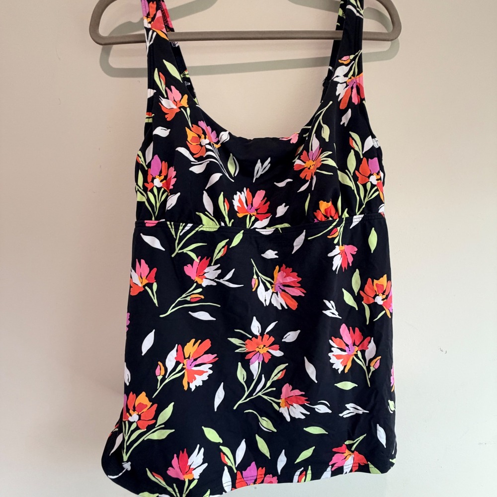 Lands End Floral Tankini Swim Top Women 14 Stretch Tropical Cottagecore